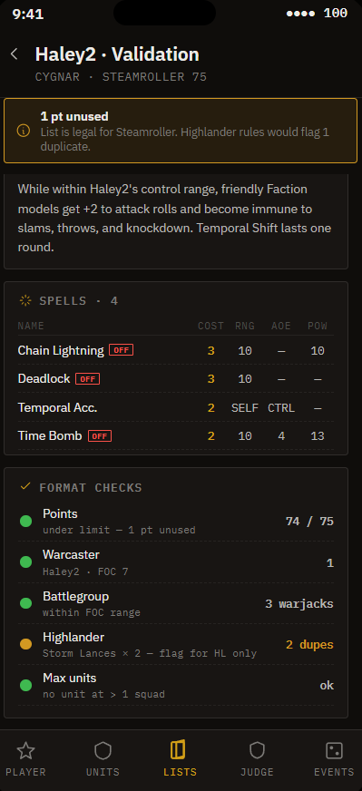 Warmachine, List validation