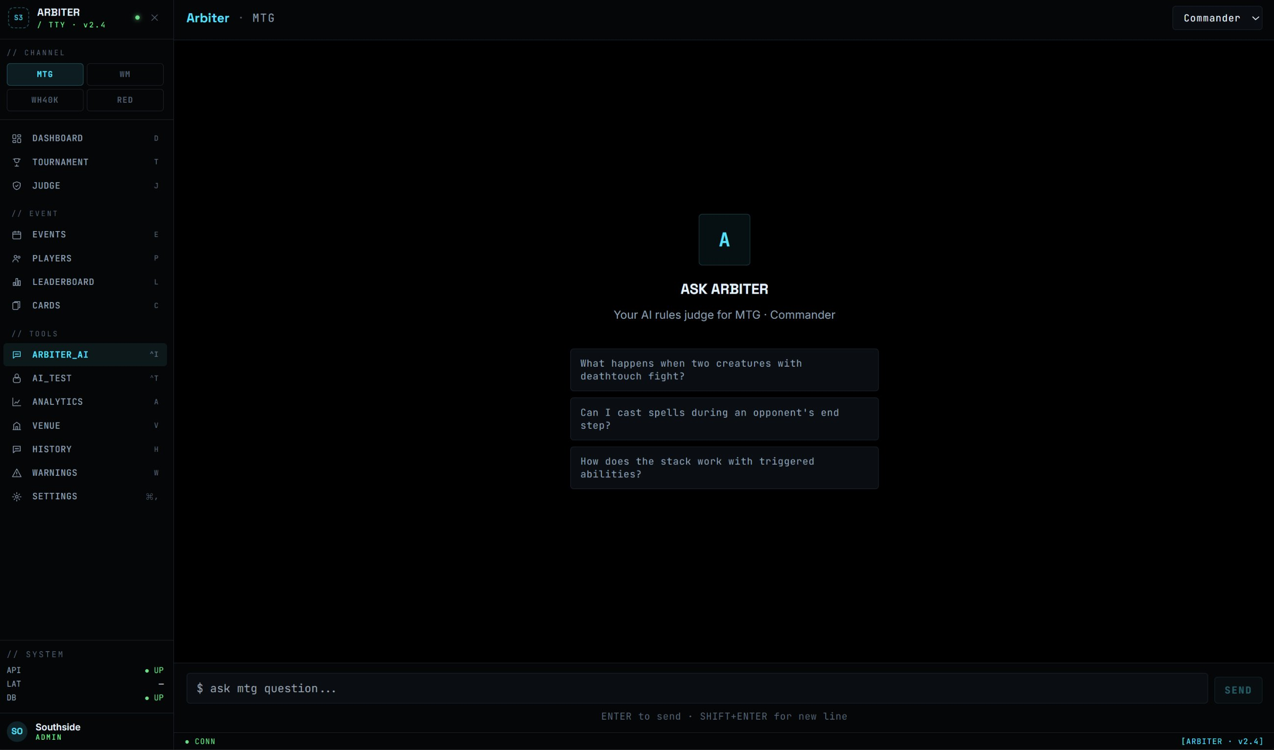 Arbiter AI, rules chat